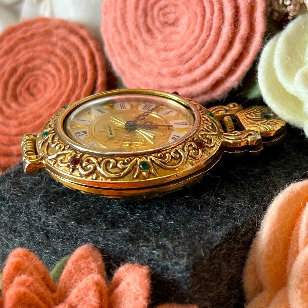 Vintage Estate Endura Jeweled Pocket Watch Pendant - Picture 8 of 9